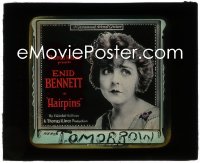 3p1635 HAIRPINS glass slide 1920 Enid Bennett, Matt Moore & Margaret Livingston in a romantic triangle