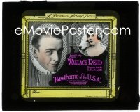 3p1636 HAWTHORNE OF THE U.S.A. glass slide 1919 Wallace Reid & pretty Lila Lee with cool dog!