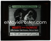 3p1638 HEARTS & FLOWERS glass slide 1919 bride Louise Faenda & groom Ford Sterling, rare!