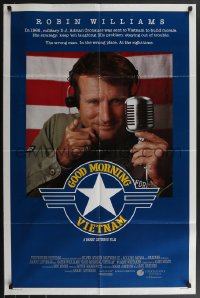 3p0757 GOOD MORNING VIETNAM int'l 1sh 1987 Vietnam War radio DJ Robin Williams, directed by Barry Levinson!