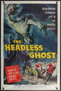 3p0769 HEADLESS GHOST 1sh 1959 head-hunting teens lost in the haunted castle, Reynold Brown art!