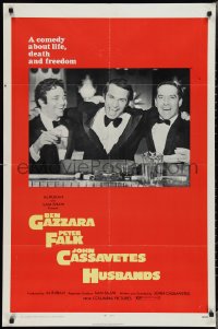 3p0776 HUSBANDS 1sh 1970 Ben Gazzara, Peter Falk & John Cassavetes in tuxedos at bar!