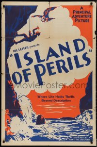 3p0781 ISLAND OF PERILS 1sh 1930s Viking expedition, cool art of climber attacked by eagle!