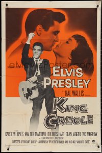 3p0789 KING CREOLE 1sh 1958 great image of Elvis Presley with guitar & sexy Carolyn Jones!