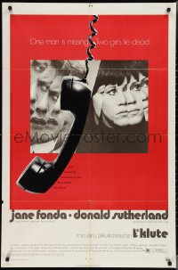 3p0794 KLUTE 1sh 1971 Donald Sutherland & Jane Fonda, dangling telephone, cool alternate design!