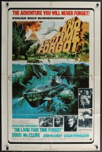 3p0795 LAND THAT TIME FORGOT 1sh 1975 Edgar Rice Burroughs, cool George Akimoto dinosaur art!