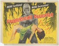 3p1030 FRANKENSTEIN'S DAUGHTER TC 1958 great full-length art of wacky monster holding sexy girl!