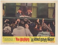 3p1199 HARD DAY'S NIGHT LC #4 1964 crowd of fans mob all four Beatles eating inside of train!