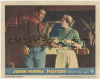 3p1206 HONDO 3D LC #1 1953 John Wayne hands his pistol to pretty Geraldine Page for protection!