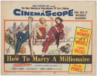 3p1041 HOW TO MARRY A MILLIONAIRE TC 1953 art of sexy Marilyn Monroe, Betty Grable & Lauren Bacall!