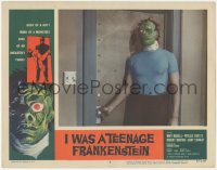 3p1213 I WAS A TEENAGE FRANKENSTEIN LC #4 1957 great close up of wacky monster opening door!