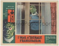 3p1212 I WAS A TEENAGE FRANKENSTEIN LC #5 1957 great close up of wacky monster looking in window!