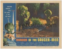 3p1220 INVASION OF THE SAUCER MEN LC #3 1957 cabbage head aliens surround unconscious man on ground!