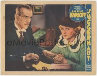 3p1226 JUGGERNAUT LC 1937 close up of creepy Boris Karloff with his hand on pretty Mona Goya!