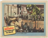 3p1255 MONSTER THAT CHALLENGED THE WORLD LC #6 1957 great image of creature attacking man in lab!