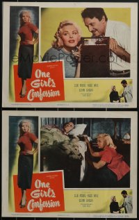 3p1580 ONE GIRL'S CONFESSION 2 LCs 1953 sexy Cleo Moore, w/ Haas and next to old guy in bed!