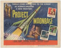 3p1071 PROJECT MOONBASE TC 1953 Robert Heinlein, cool art of rocket ship + wacky astronauts!