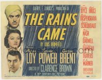 3p1073 RAINS CAME TC 1939 Myrna Loy between Tyrone Power wearing turban & George Brent, very rare!