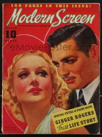 3p0417 MODERN SCREEN magazine March 1937 great cover art of beautiful Carole Lombard & Clark Gable!