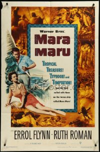 3p0812 MARA MARU 1sh 1952 montage of Errol Flynn & sexy Ruth Roman in the tropical Philippines!