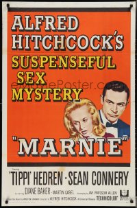 3p0813 MARNIE 1sh 1964 Sean Connery & Tippi Hedren in Hitchcock's suspenseful sex mystery!