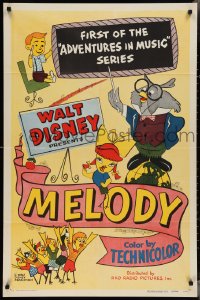 3p0816 MELODY 2D 1sh 1953 Disney, art of singing birds & kids, first cartoon filmed in 3D!