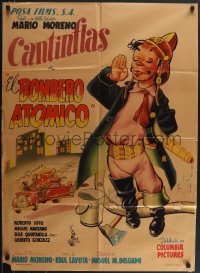 3p0245 EL BOMBERO ATOMICO Mexican poster 1952 Ocampo cartoon art of firefighter Cantinflas!