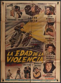 3p0246 LA EDAD DE LA VIOLENCIA Mexican poster 1964 Julian Soler, Aguirre Tinoco art, ultra rare!