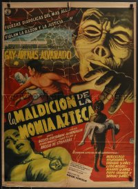 3p0248 LA MALDICION DE LA MOMIA AZTECA Mexican poster 1957 art of Aztec mummy & masked wrestler!