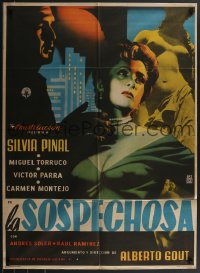 3p0249 LA SOSPECHOSA Mexican poster 1955 Pinal's stepfather tries to steal her inheritance, rare!