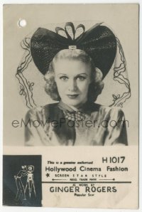 3p1690 GINGER ROGERS 2.5x3.25 English hat tag 1930s Hollywood Cinema Fashion as worn by her!