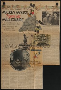 3p0143 MICKEY MOUSE 15x22 newspaper article September 29, 1935 Walt Disney's 7-Year-Old Millionaire!