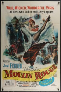 3p0823 MOULIN ROUGE 1sh 1953 great artwork of sexy cabaret dancer doing a high kick!