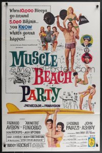 3p0825 MUSCLE BEACH PARTY 1sh 1964 Frankie & Annette Funicello, 10,000 biceps & 5,000 bikinis!