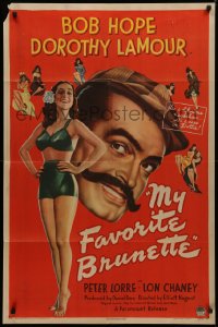 3p0827 MY FAVORITE BRUNETTE 1sh 1947 art of Bob Hope & full-length sexy Dorothy Lamour in swimsuit!