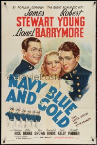 3p0830 NAVY BLUE & GOLD 1sh R1941 Florence Rice between cadets James Stewart & Robert Young!