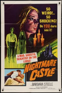 3p0833 NIGHTMARE CASTLE 1sh 1966 Gli Amanti d'Oltretomba, mad sadistic scientist on the loose!