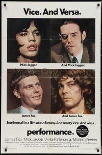 3p0847 PERFORMANCE 1sh 1970 directed by Nicolas Roeg, Mick Jagger & James Fox trading roles!