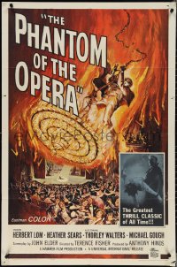 3p0848 PHANTOM OF THE OPERA 1sh 1962 Hammer horror, Herbert Lom, cool art by Reynold Brown!