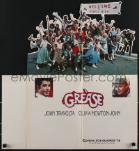 3p0183 GREASE promo brochure 1978 Travolta, Olivia Newton-John, unfolds to 22x30 die-cut poster