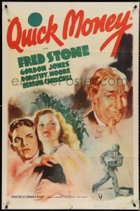 3p0854 QUICK MONEY 1sh 1937 art of Fred Stone & Dorothy Moore holding Gordon Jones!