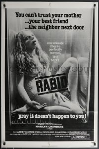 3p0855 RABID 1sh 1977 Marilyn Chambers, Terry Schonblum in refrigerator, Cronenberg directed!