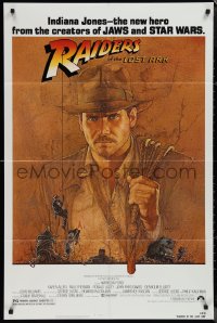 3p0857 RAIDERS OF THE LOST ARK 1sh 1981 great art of adventurer Harrison Ford by Richard Amsel