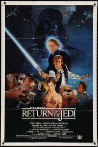 3p0860 RETURN OF THE JEDI style B printer's test 1sh 1983 art by Sano, ultra rare white title style!