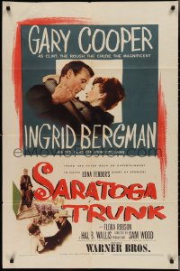 3p0870 SARATOGA TRUNK 1sh 1945 c/u of Gary Cooper about to kiss Ingrid Bergman, by Edna Ferber!