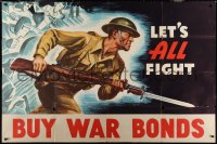 3p0203 LET'S ALL FIGHT 40x60 WWII war poster 1942 art of soldier charging with bayonet, ultra rare!