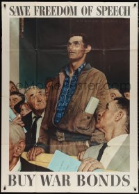 3p0204 SAVE FREEDOM OF SPEECH 40x56 WWII war poster 1943 Norman Rockwell Four Freedoms art!