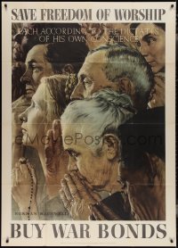 3p0205 SAVE FREEDOM OF WORSHIP 40x56 WWII war poster 1943 Norman Rockwell Four Freedoms art!