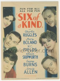 3p0211 SIX OF A KIND mini WC 1934 W.C. Fields, Ruggles, George Burns & Gracie Allen, Boland, rare!