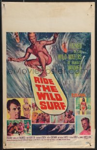 3p0048 RIDE THE WILD SURF WC 1964 Fabian, great poster for surfers to display on their wall, rare!
